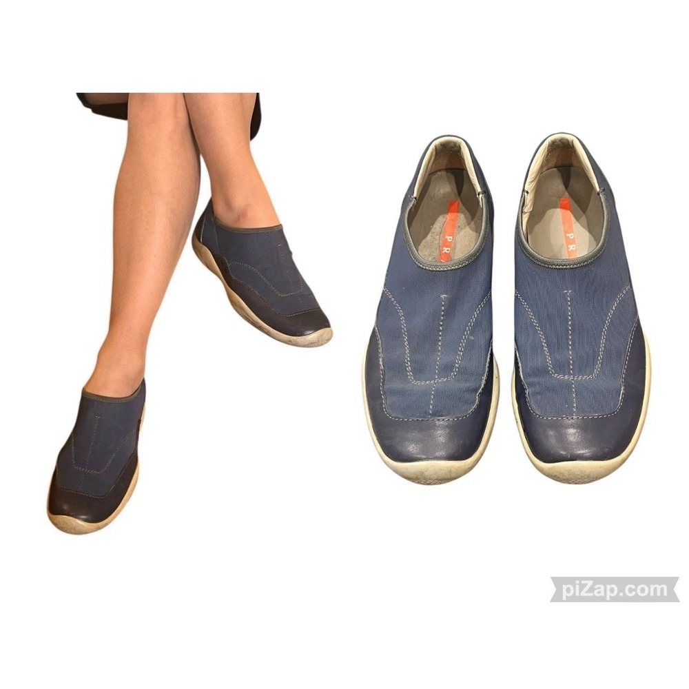 Prada Sneakers Y2K 90s Blue Linea Rossa Leather Neoprene Americas Cup Shoes 36 6